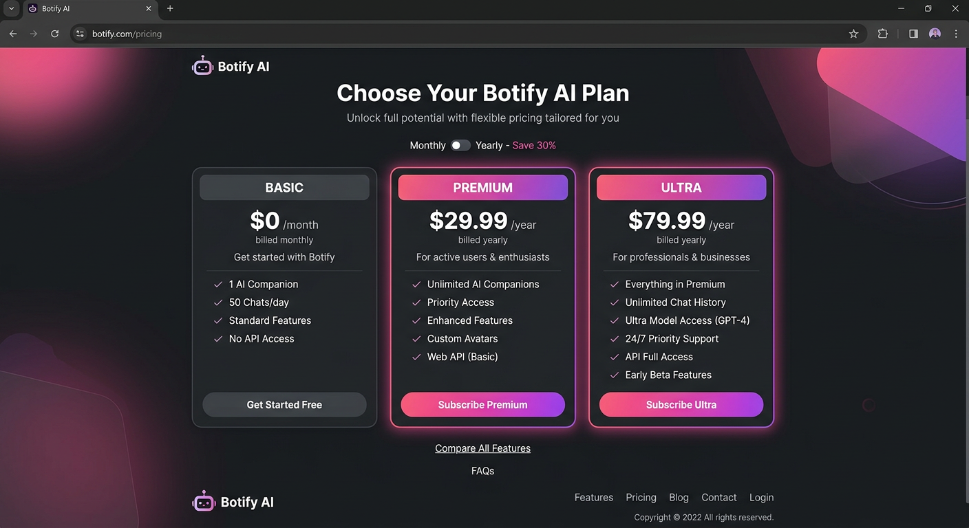لقطة شاشة لصفحة أسعار Botify AI